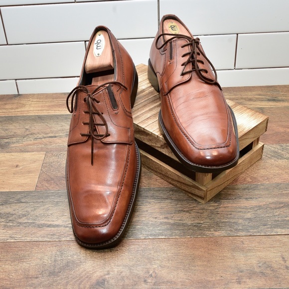 JOHNSTON MURPHY 59 10192 Men Sz 12M Brown Leather Apron Toe Oxfords 36-2. - Picture 2 of 9